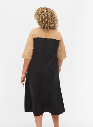 Viscose midi dress with colour-block, Black Comb, Model image number 1