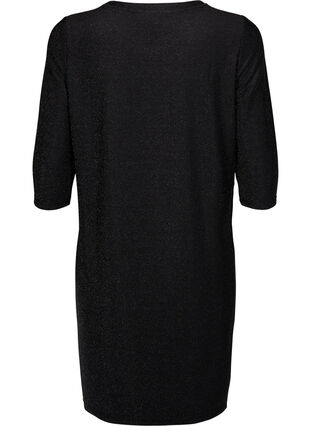 Glitter dress with 3/4 sleeves and round neckline, Black Black, Packshot image number 1