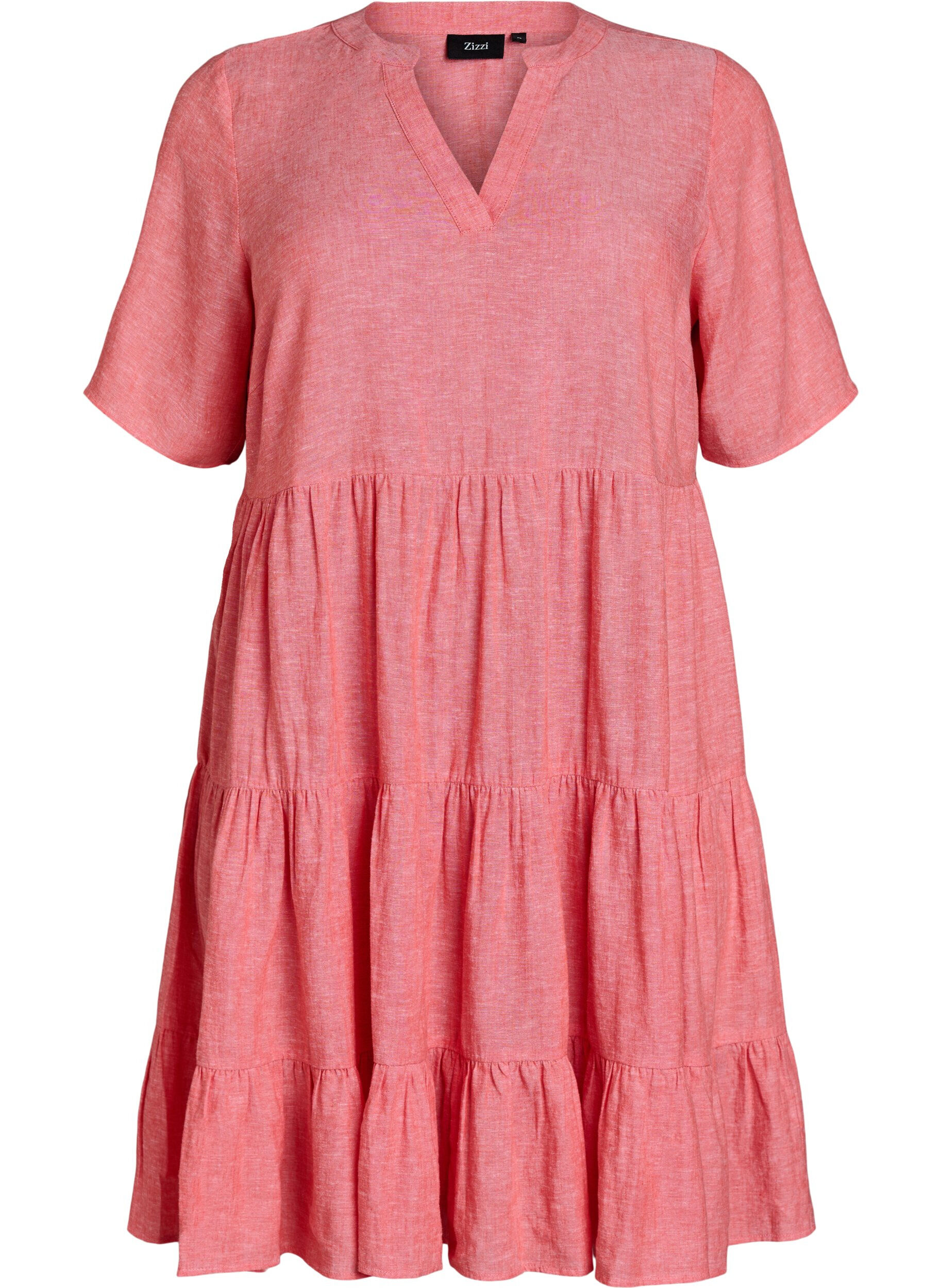 Zizzifashion Knee-length A-line dress in linen and viscose, Coral, Packshot image number 0