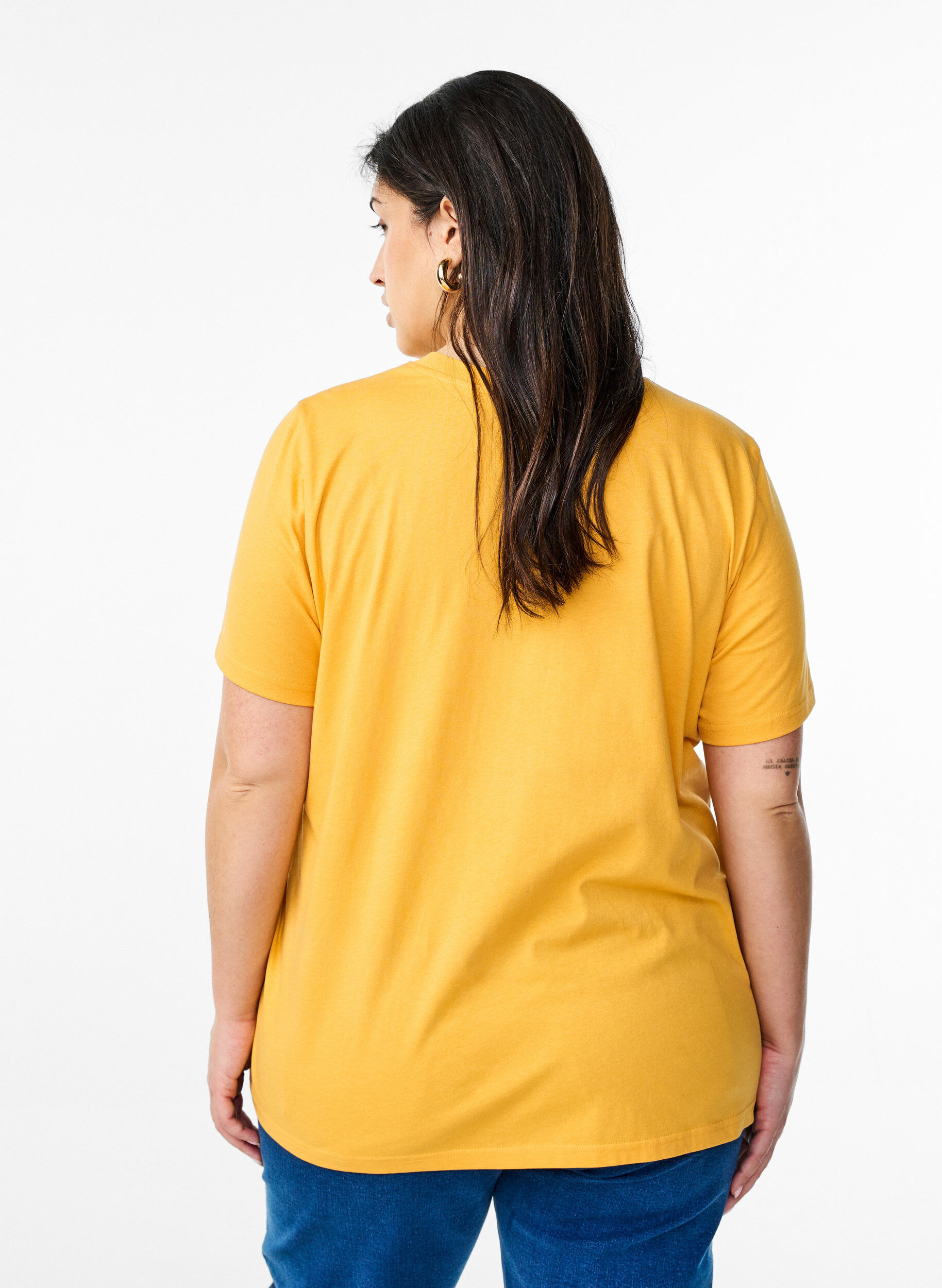 ZizzifashionBasic cotton T-shirt with round neck, Yellow, Model image number 2