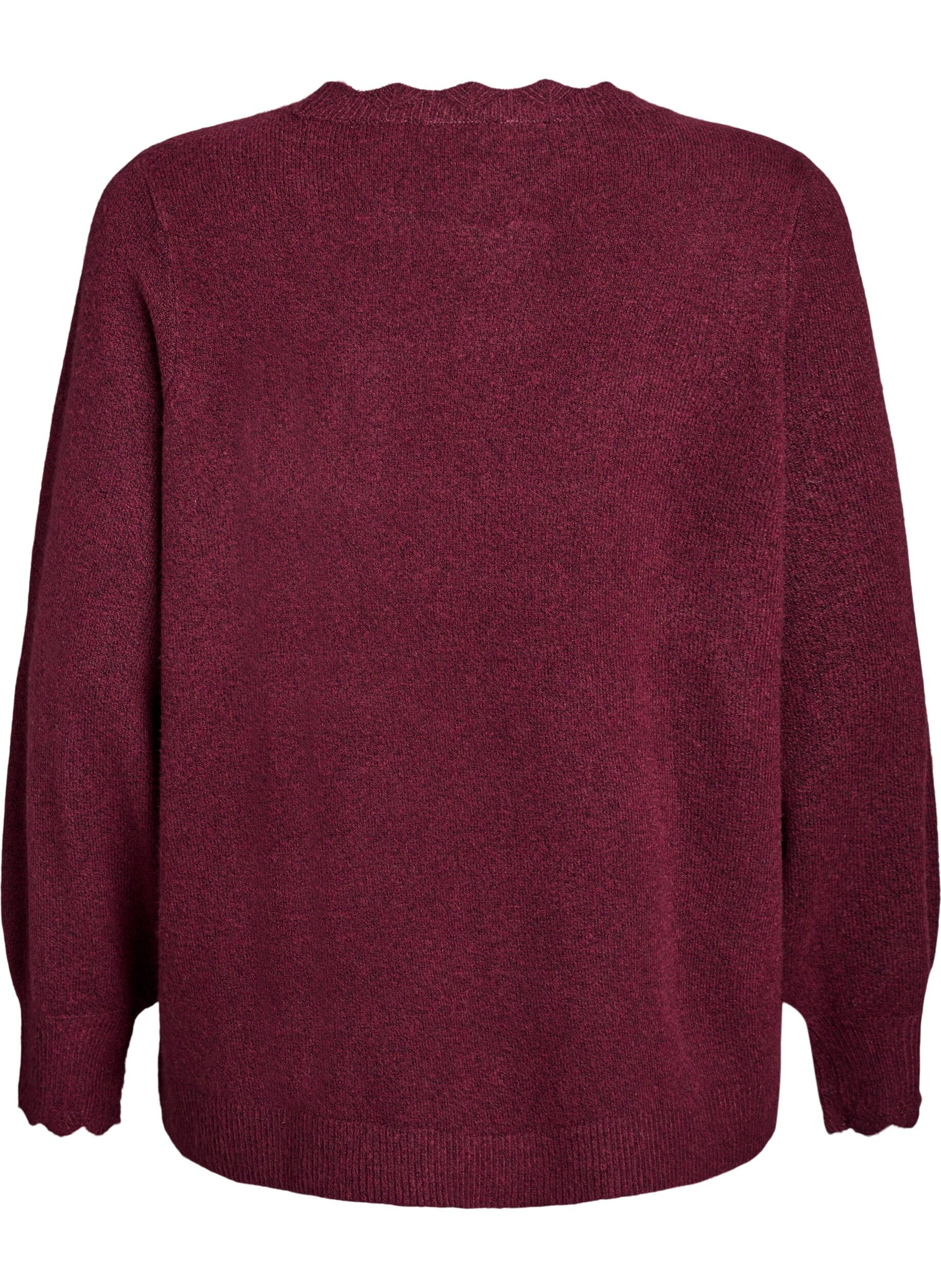 Zizzifashion Knitted blouse with wavy edges, Dark Bordeaux, Packshot image number 1