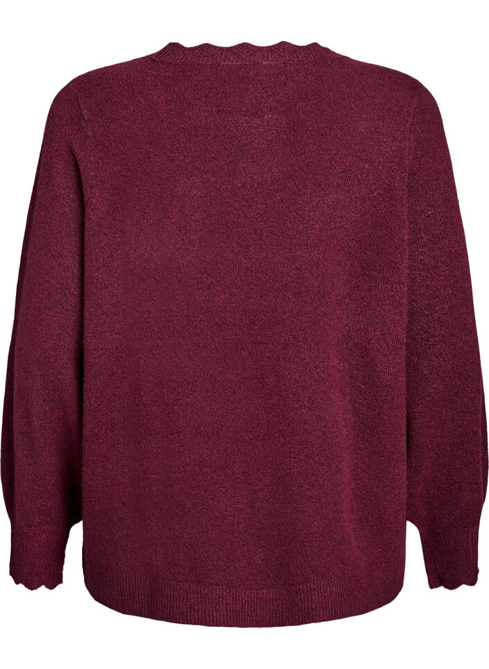 Knitted blouse with wavy edges, Dark Bordeaux, Packshot image number 1