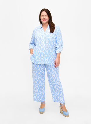 Patterned trousers with linen, Serenity AOP, Model image number 0