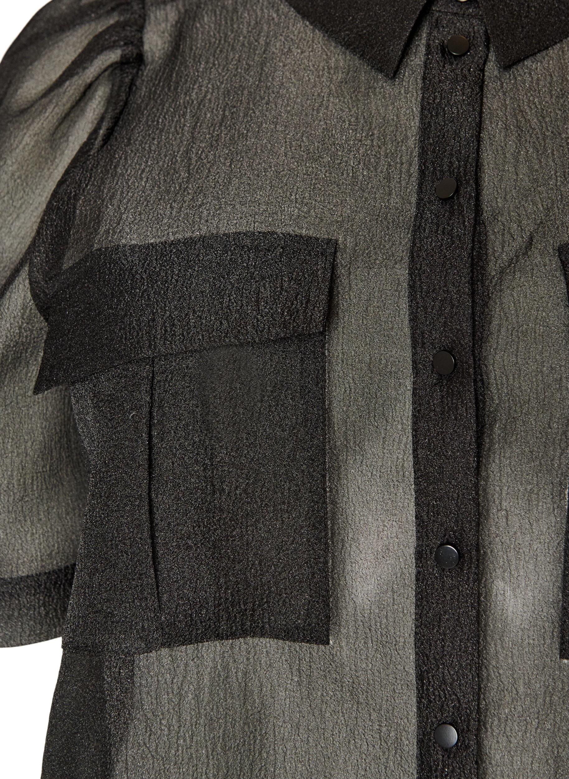 ZizzifashionOrganza dress with chest pockets and puff sleeves, Black, Packshot image number 2