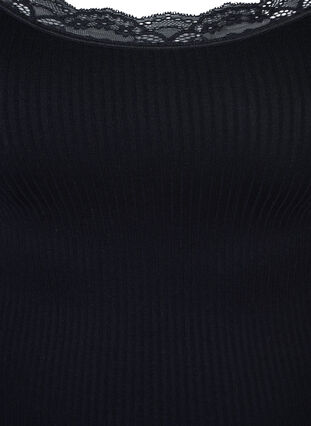 Plain ribbed undershirt with lace, Black, Packshot image number 2