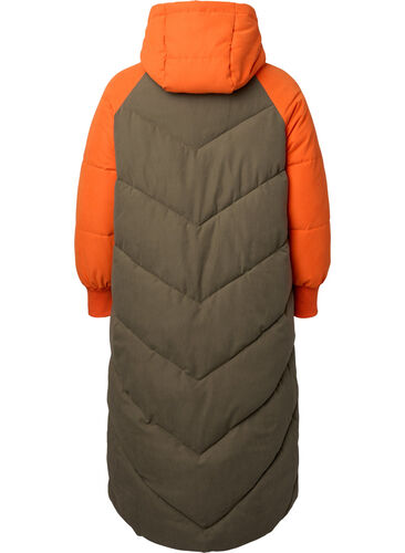 Long colorblock winter jacket with hood, Bungee Cord Comb, Packshot image number 1