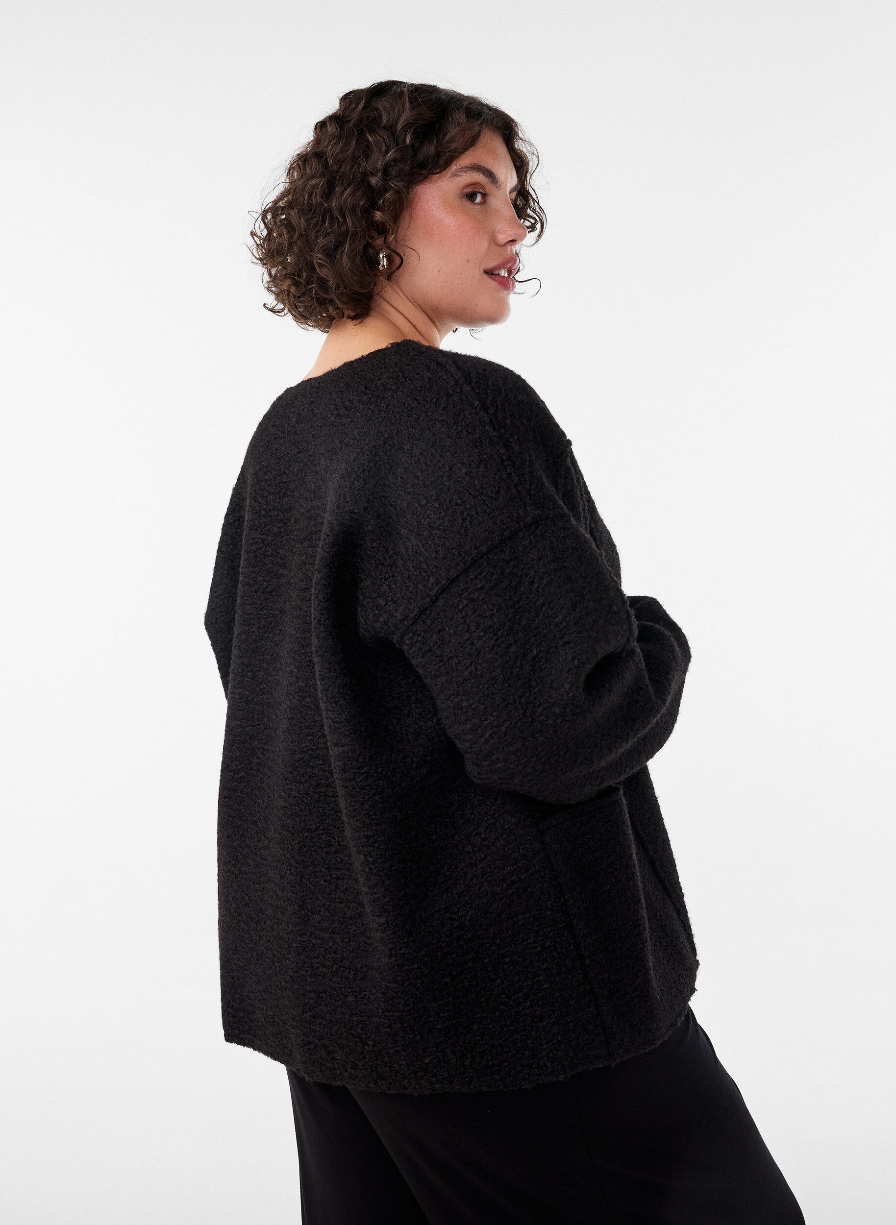 ZizzifashionLoose cardigan with pockets, Black, Model image number 2