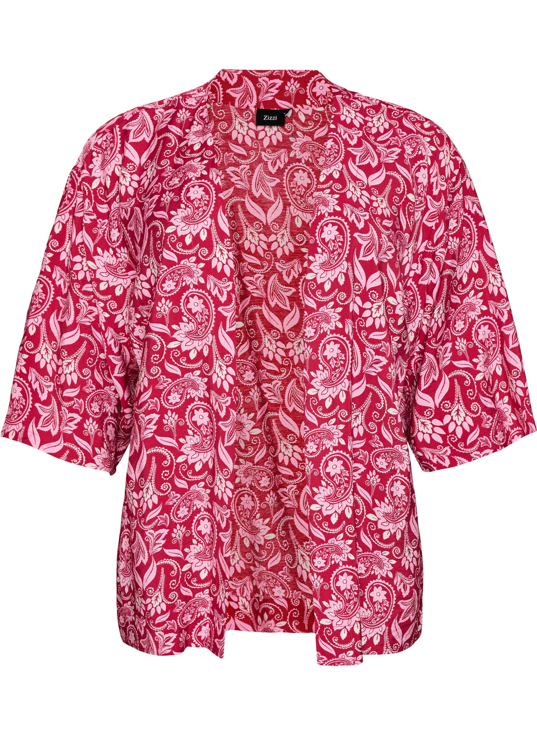 ZizzifashionShort viscose kimono with 3/4 sleeves, Pink, Packshot image number 0