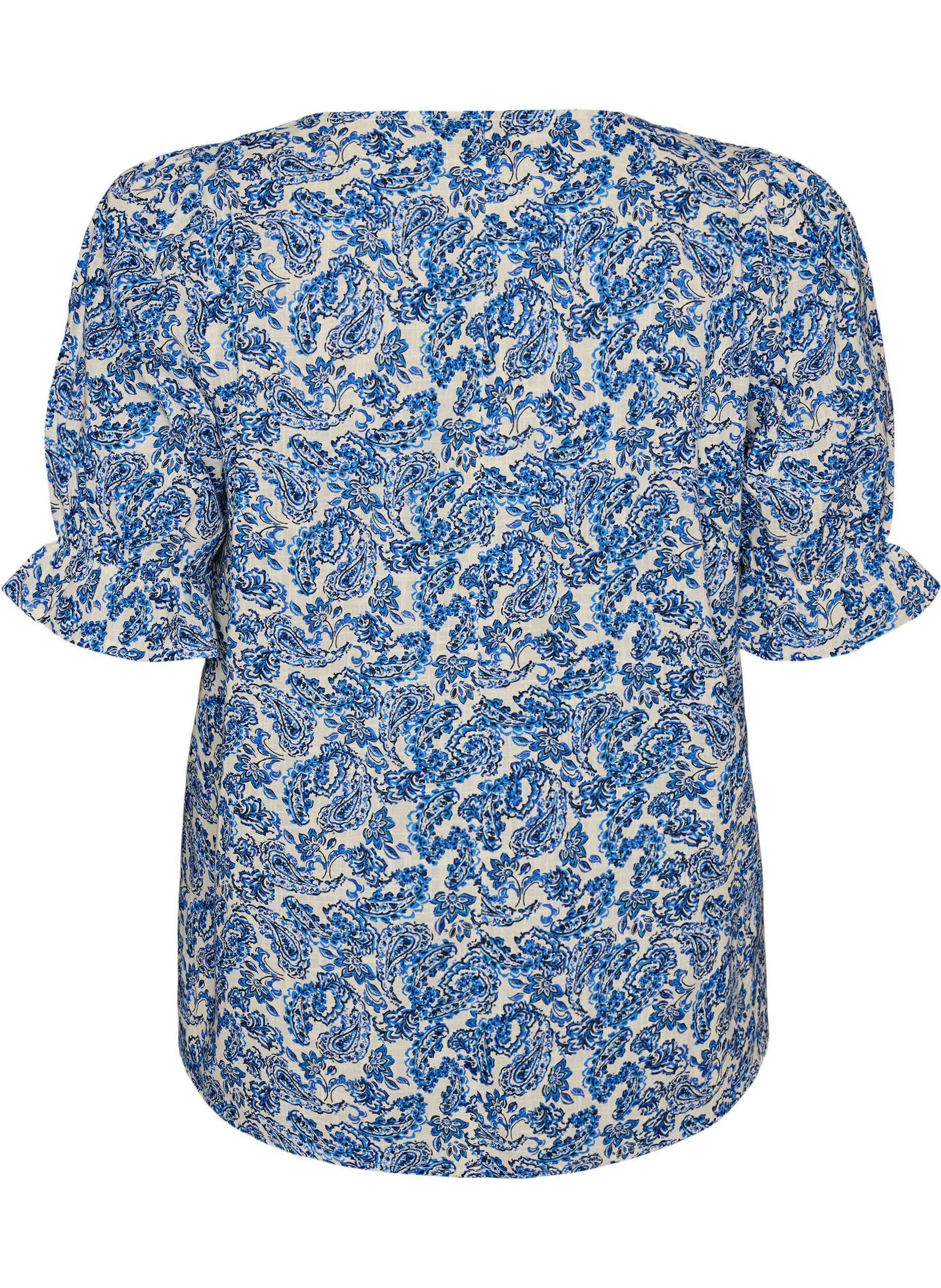 ZizzifashionCotton blouse with a square neckline, Blue, Packshot image number 1