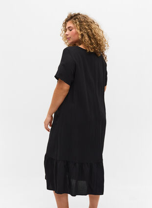 Short-sleeved viscose dress with v-neck, Black, Model image number 1