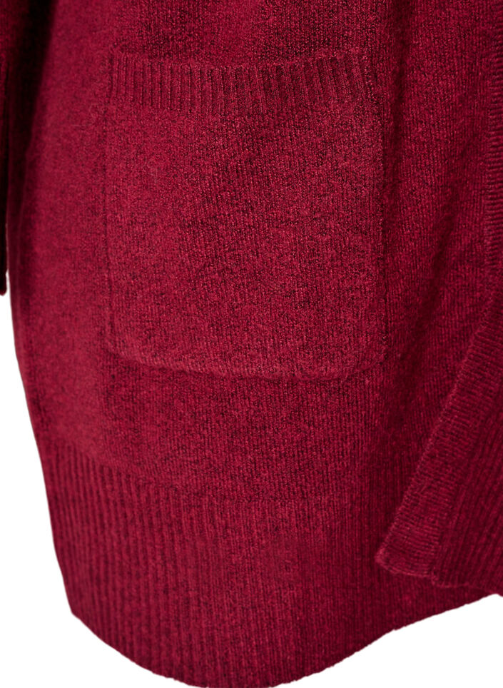 Ribbed Knit Cardigan with Pockets, Red, Packshot image number 3