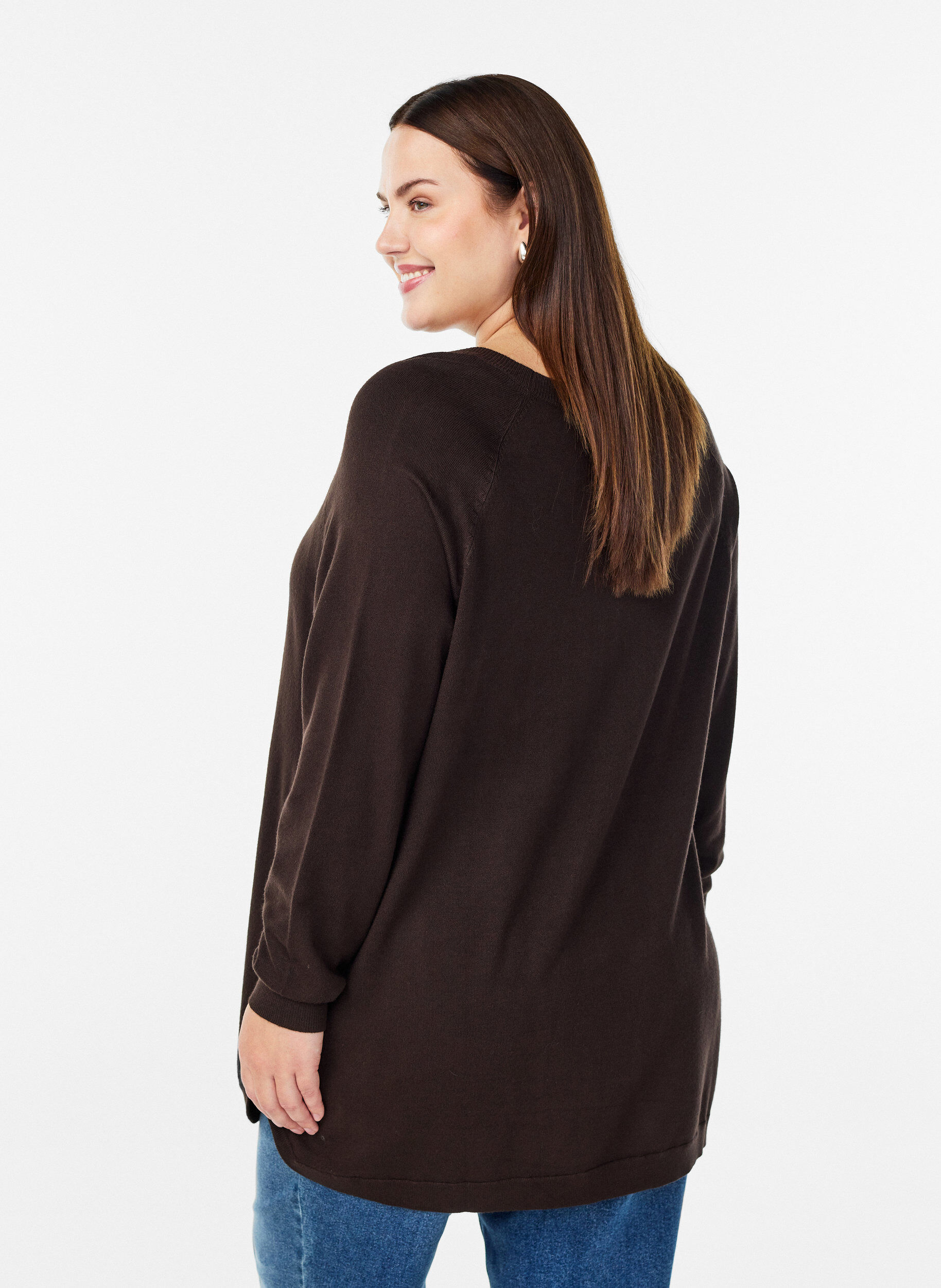 Zizzifashion Knitted blouse with side buttons, Brown, Model image number 2