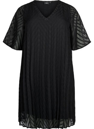 Short sleeved pleated dress, Black, Packshot image number 0