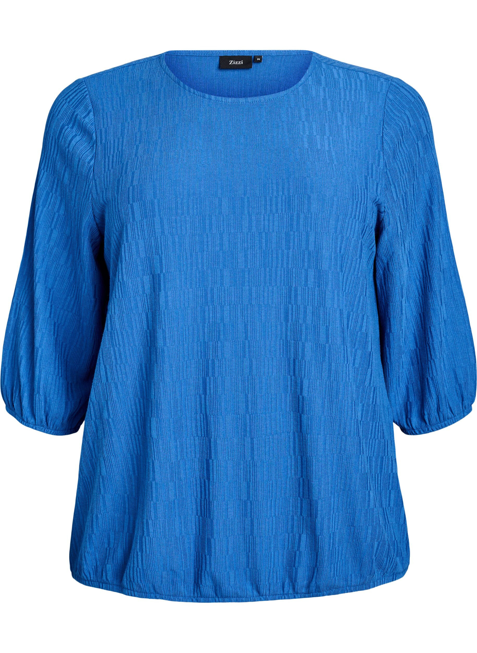 ZizzifashionBlouse with texture and 3/4 sleeves, Blue, Packshot image number 0