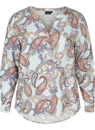 Patterned viscose blouse with long sleeves, Winter Sky Paisly, Packshot image number 0