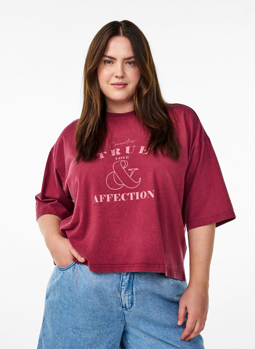 Short T-shirt with a loose fit, Dark Bordeaux, Model image number 0