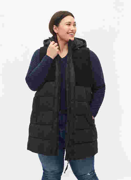 Long vest with hood and zip