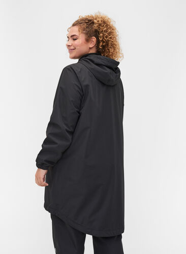 Hooded rain jacket with reflective piping, Black, Model image number 1