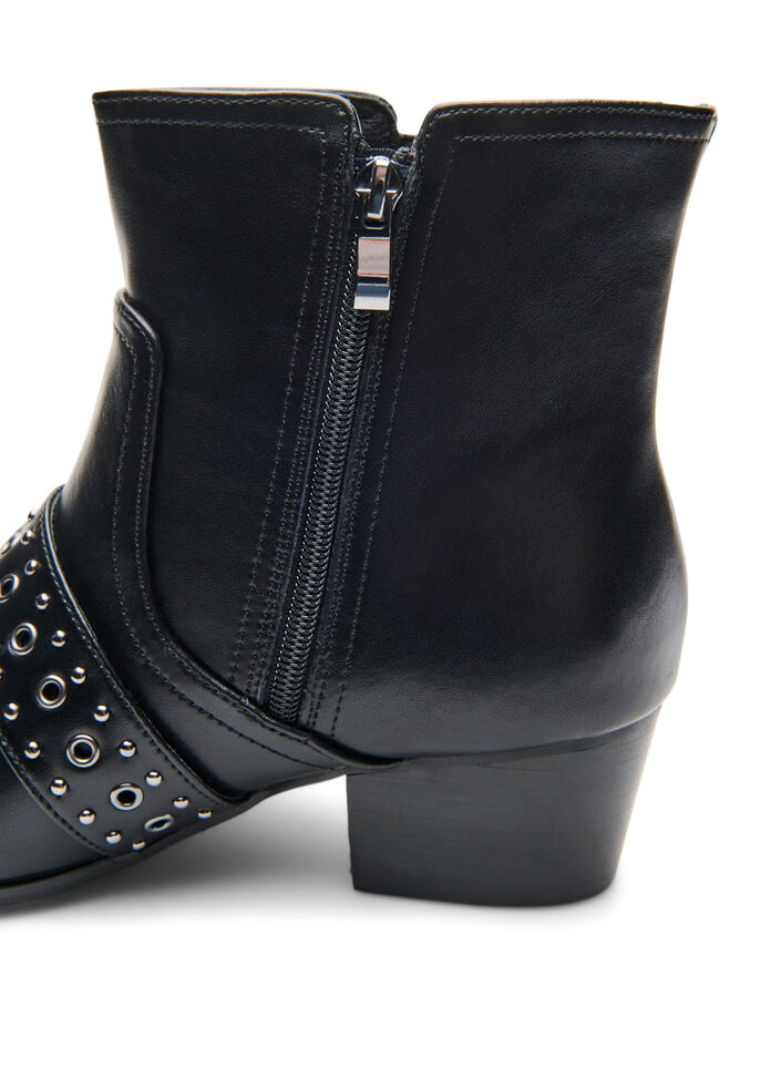 Leather ankle boot with strap and studs, Black, Packshot image number 4