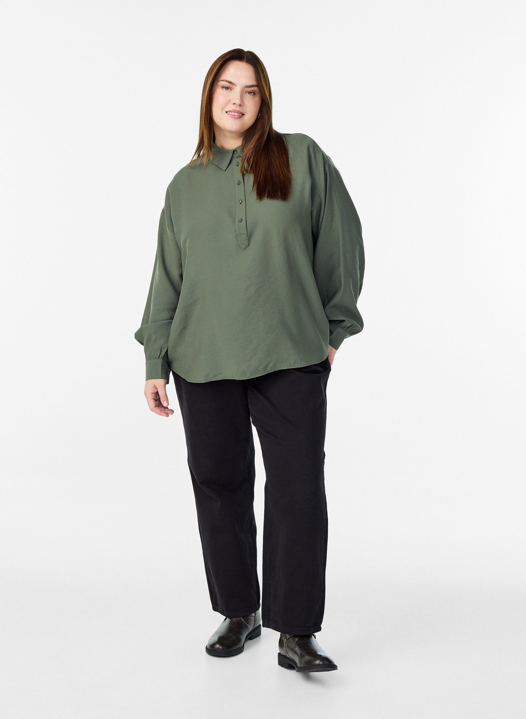 Zizzifashion Shirt blouse with button detail at the back, Green, Model image number 1