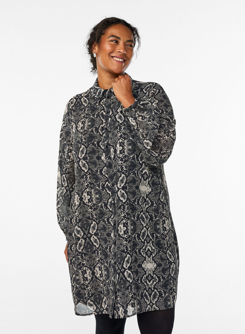 Long shirt with snake print, Dark Grey, Model image number 0