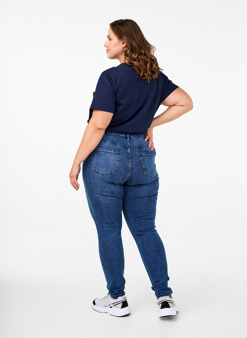 Super slim Amy jeans with wear details, Blue Denim, Model image number 1