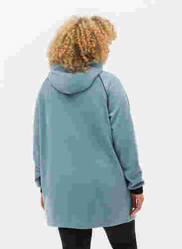 Long fleece anorak with zip, Smoke Blue w. Black, Model image number 1