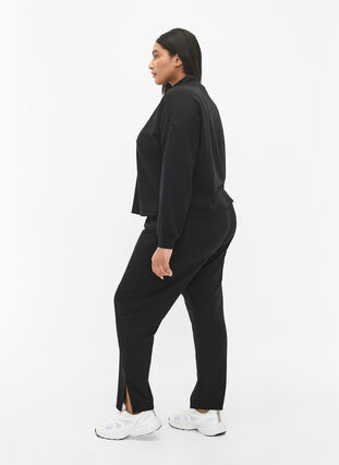 Trousers in modal mix with slit, Black, Model image number 4
