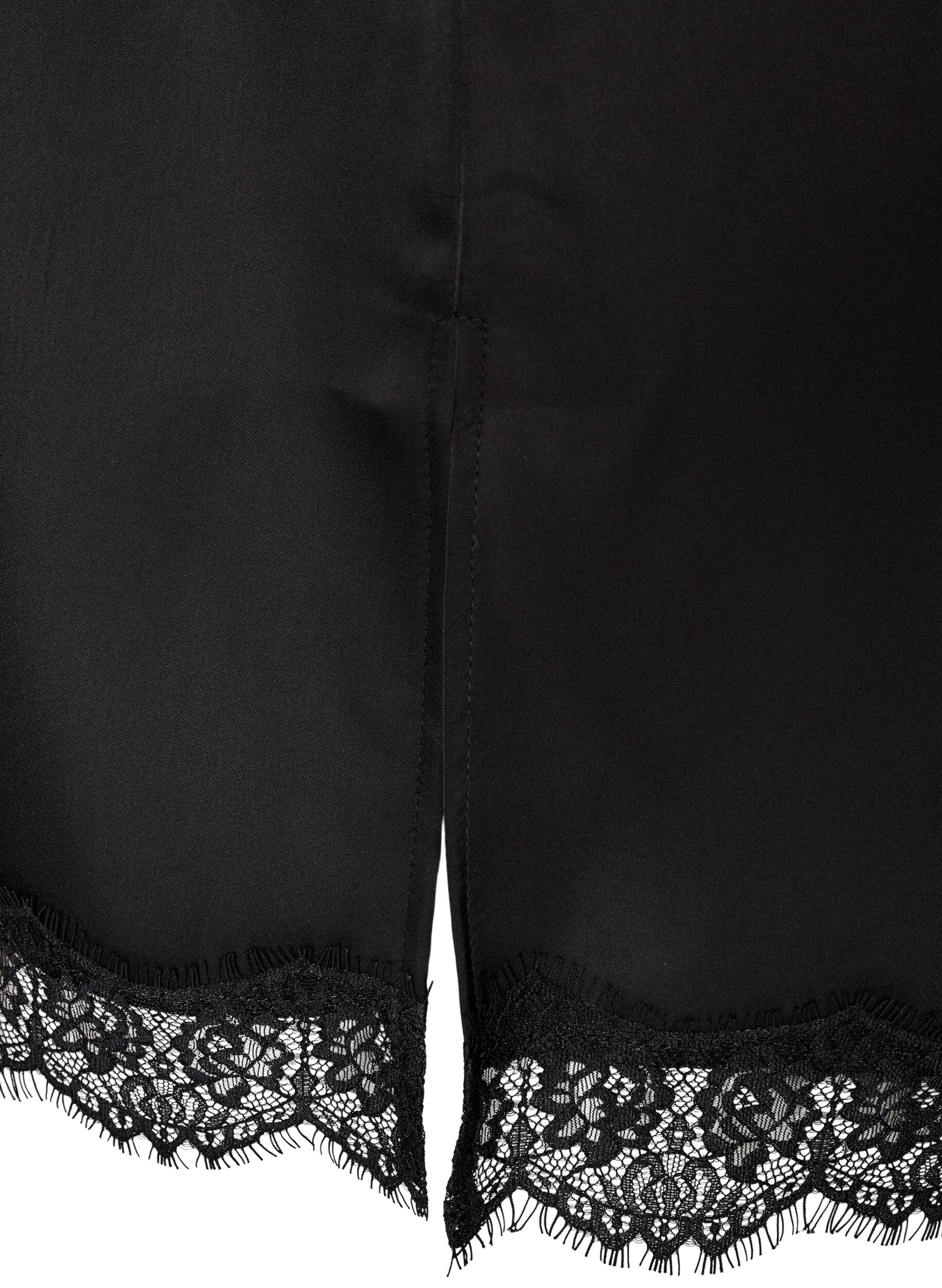 ZizzifashionLong satin top with lace edges, Black, Packshot image number 3