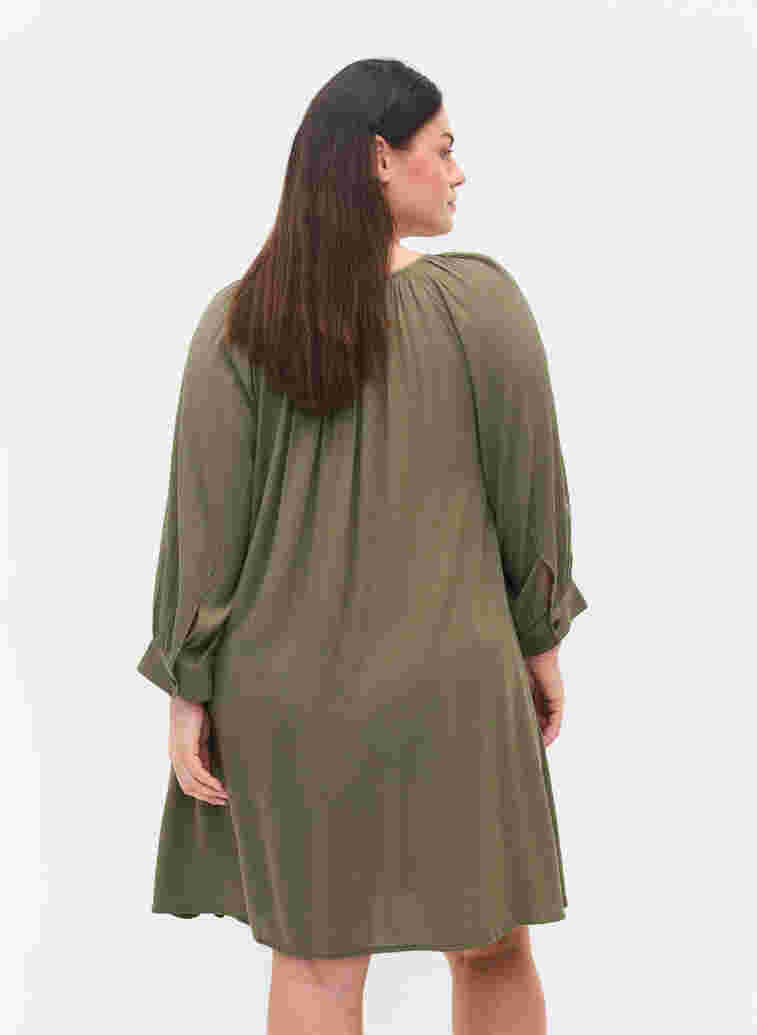 Viscose tunic with 3/4 sleeves, Dusty Olive, Model image number 1