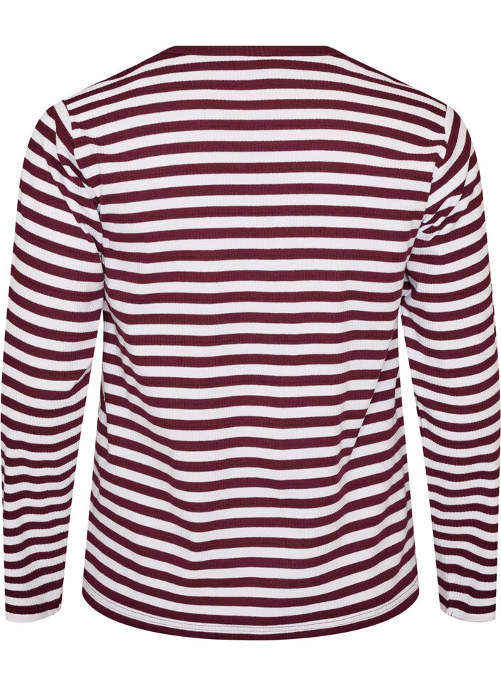 Long-sleeved night top in ribbed jersey with stripes, Red, Packshot image number 1