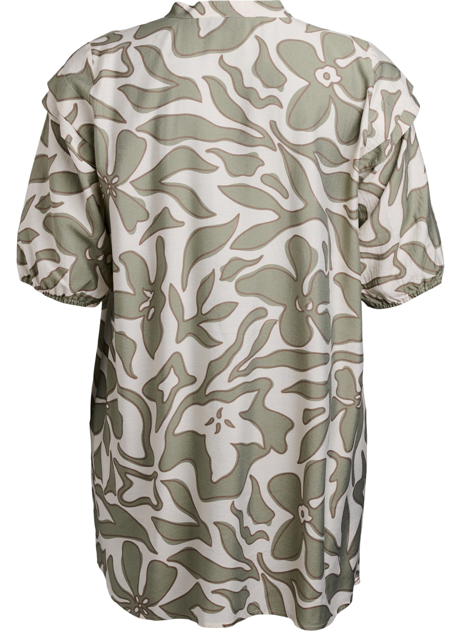 Zizzifashion Viscose tunic with print, Oil Green Grap. AOP, Packshot image number 1