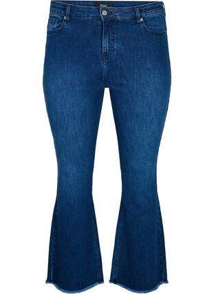 Ellen bootcut jeans with raw edge, Blue denim, Packshot image number 0