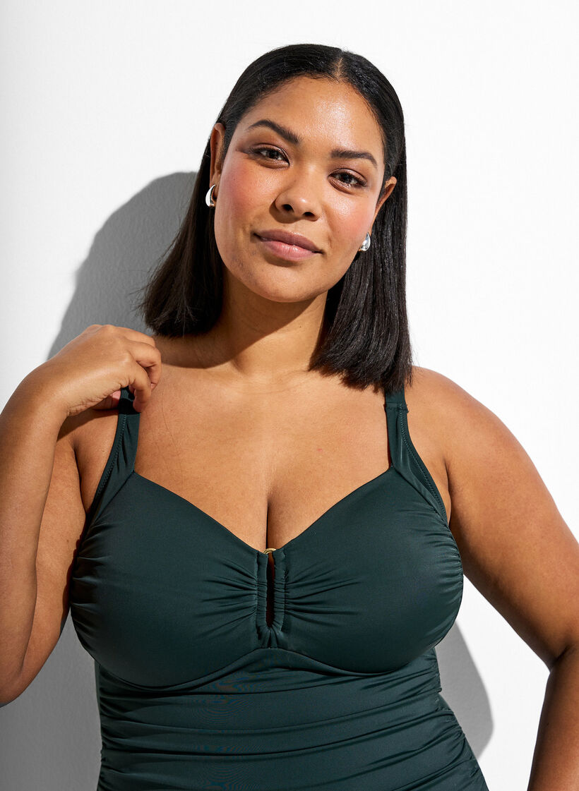Swimsuit with ring detail and draping, Green, Model image number 2