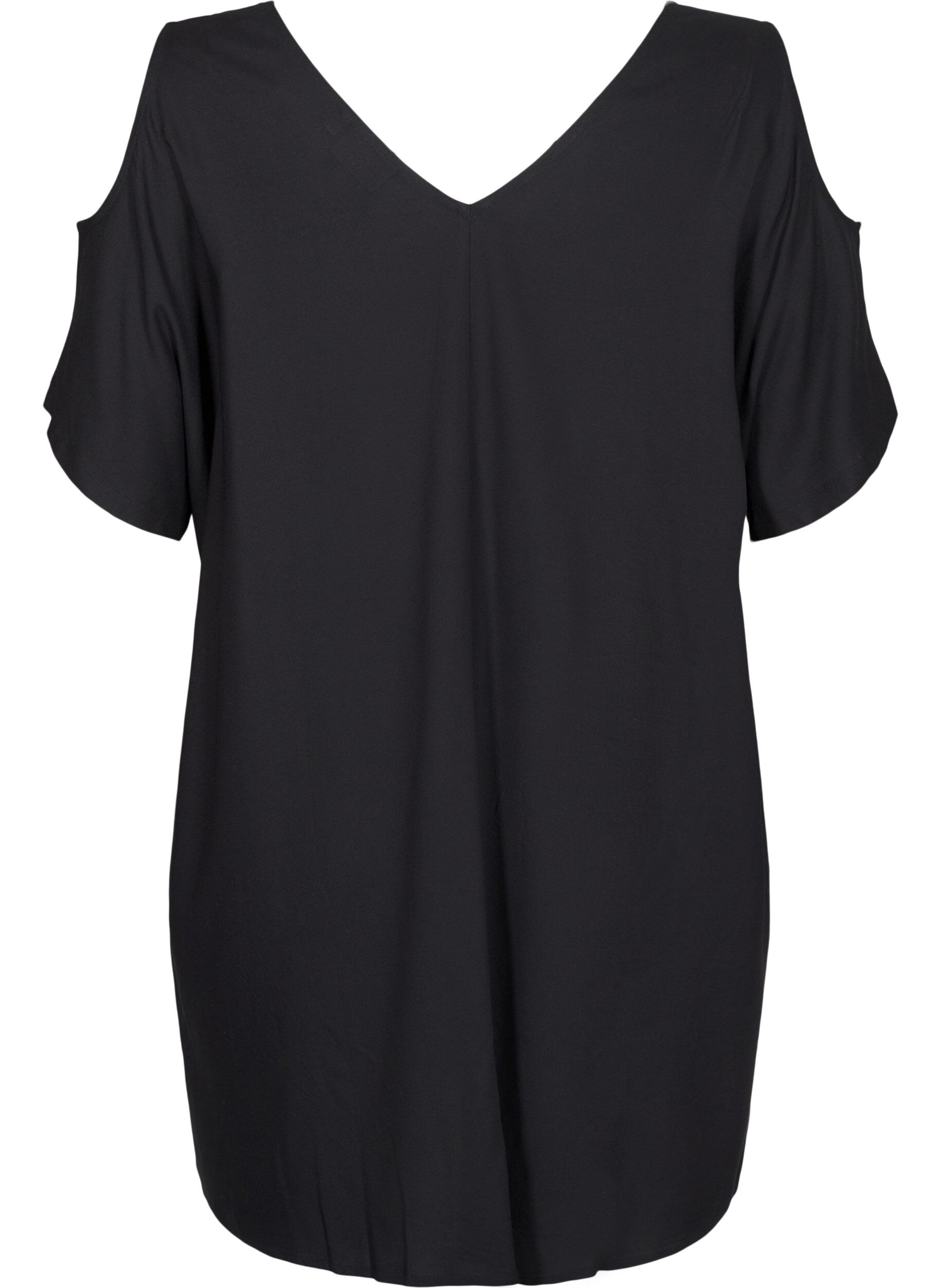 Zizzifashion Beach dress with shoulder detail in viscose, Black, Packshot image number 1