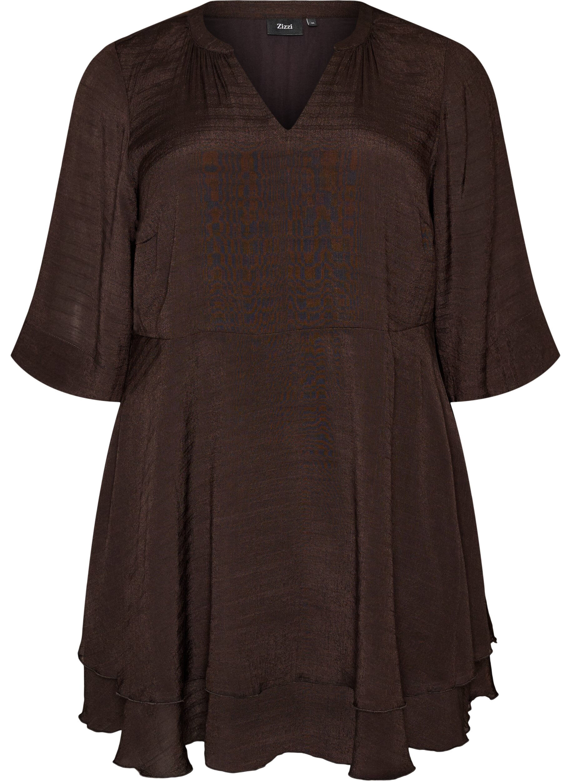 ZizzifashionA-line dress with layered ruffles, Brown, Packshot image number 0