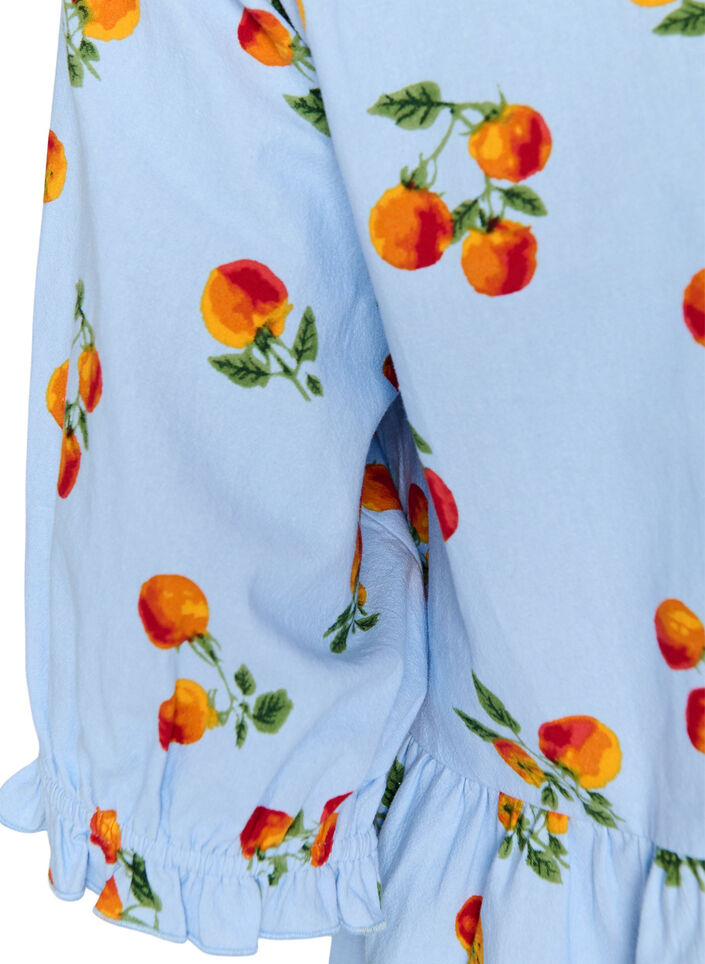 Cotton blouse with tomato print and peplum, Light Blue, Packshot image number 3