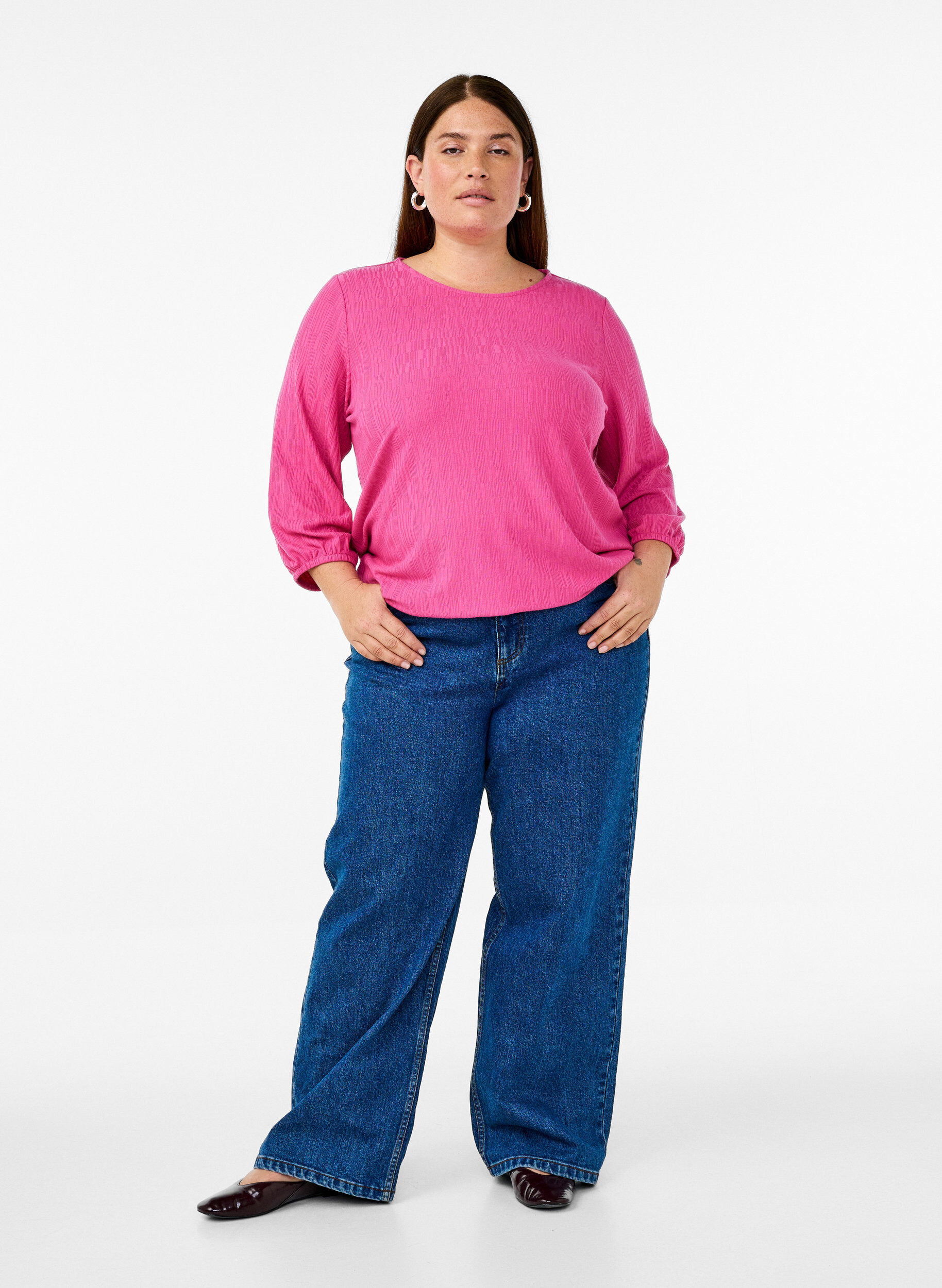 ZizzifashionBlouse with texture and 3/4 sleeves, Rose, Model image number 1