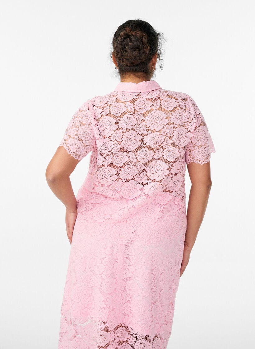 Lace shirt blouse with pearl buttons, Rose, Model image number 2