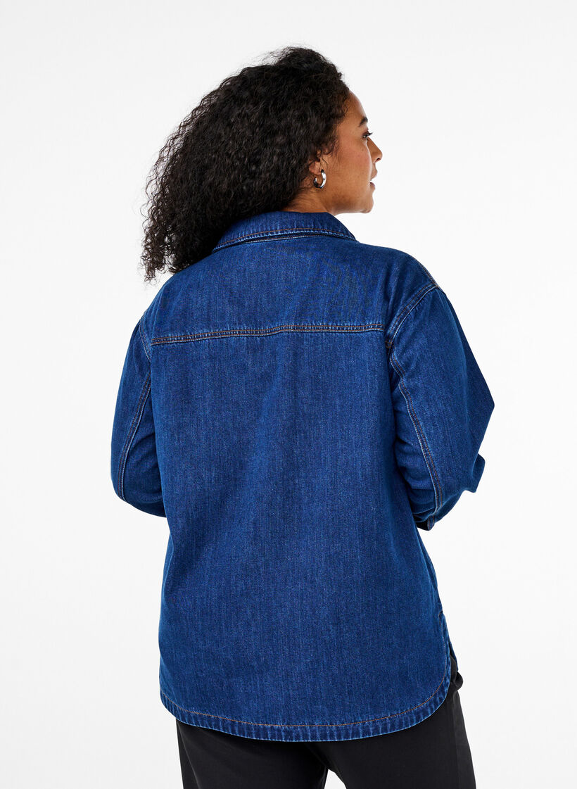 Denim blouse with collar, Unwashed, Model image number 1