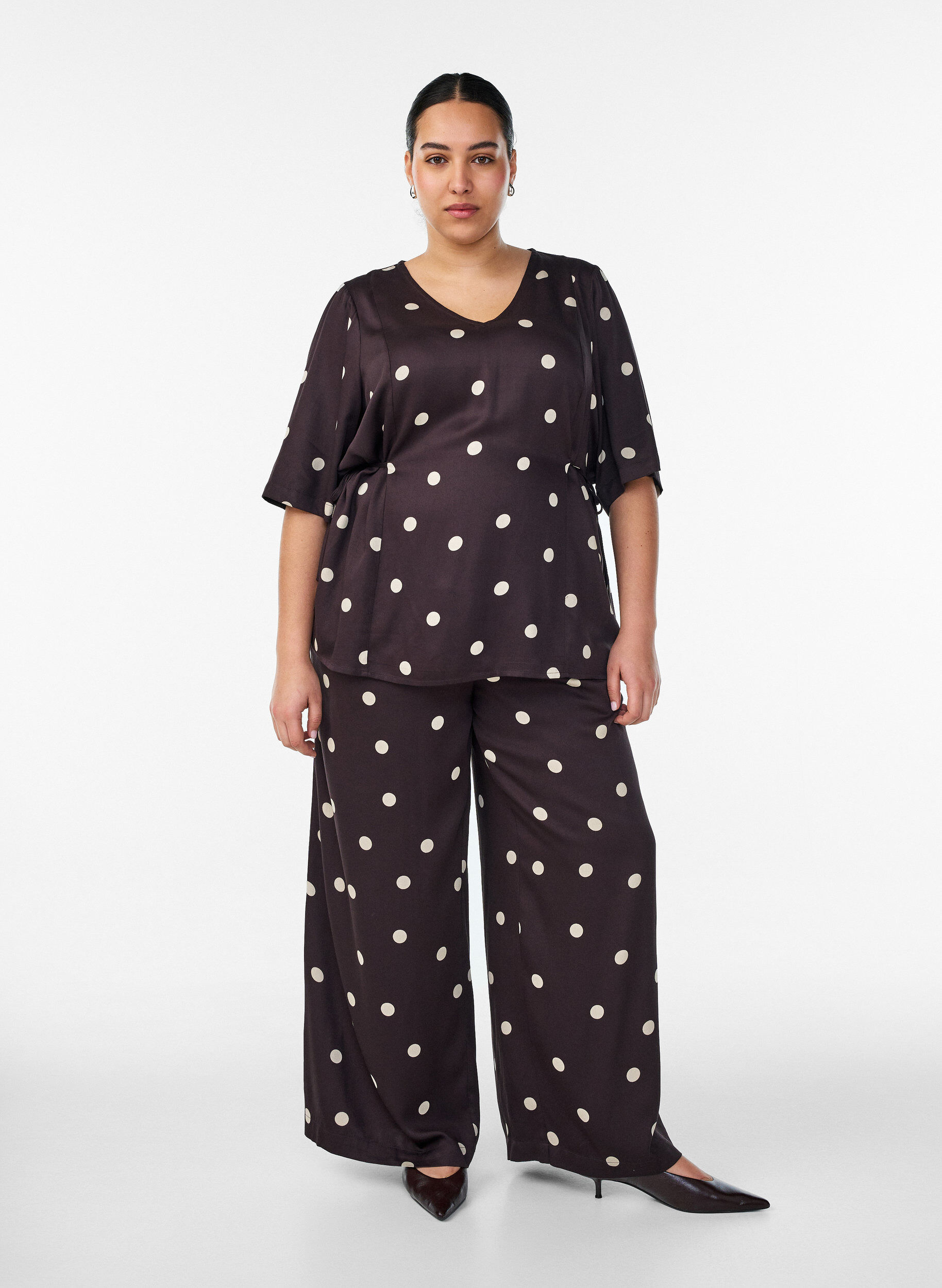 ZizzifashionViscose trousers with polka dots and wide legs, Brown, Model image number 0
