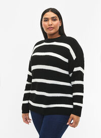 FLASH - Striped Knit Sweater, Black/White Stripe, Model
