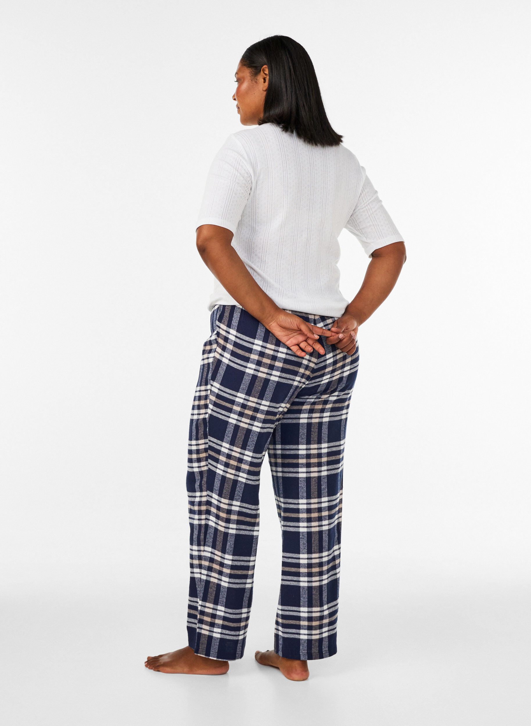 ZizzifashionChecked cotton pyjama bottoms, Blue, Model image number 2