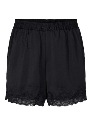 Pyjama shorts with lace, Black, Packshot image number 0