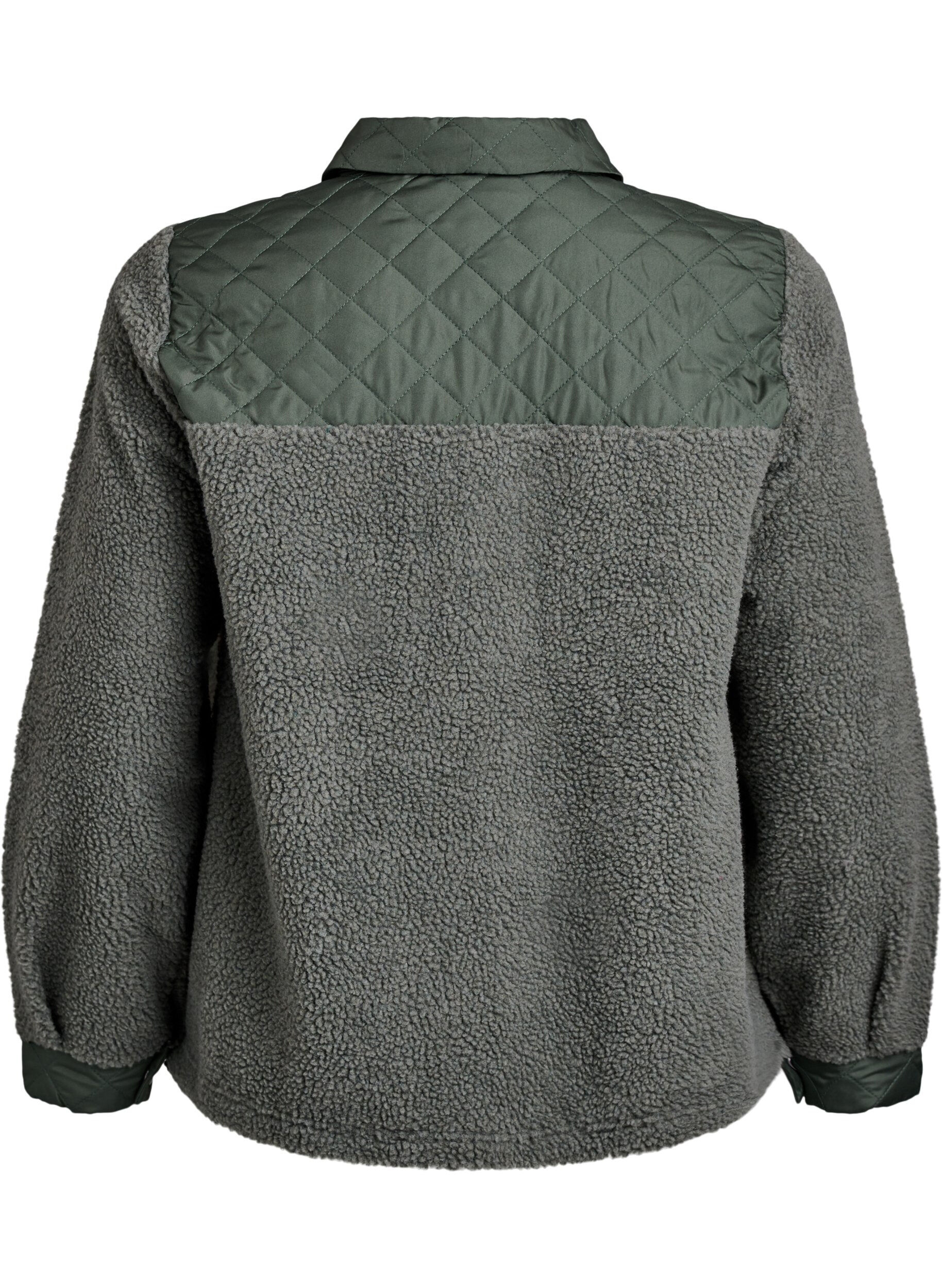 Zizzifashion Fleece jacket with quilted details, Green, Packshot image number 1