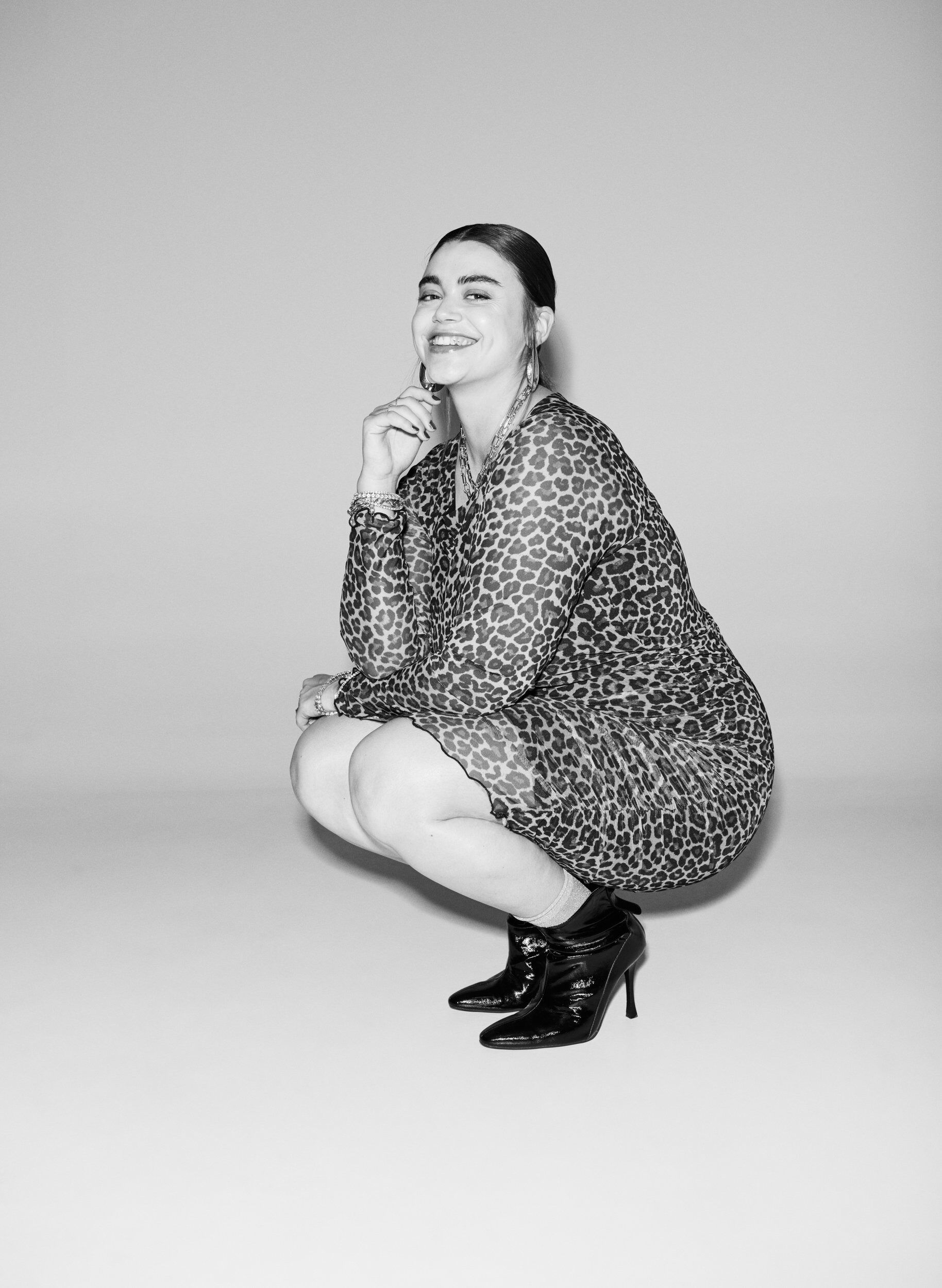 Zizzifashion Short mesh dress with leopard print, Brown, Image image number 0