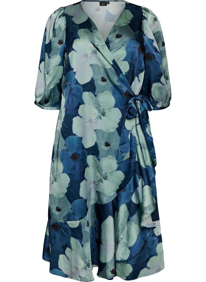 Floral wrap dress with 3/4 sleeves, Mixed colours, Packshot image number 0