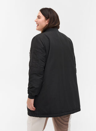 Long bomber jacket with pockets, Black, Model image number 1