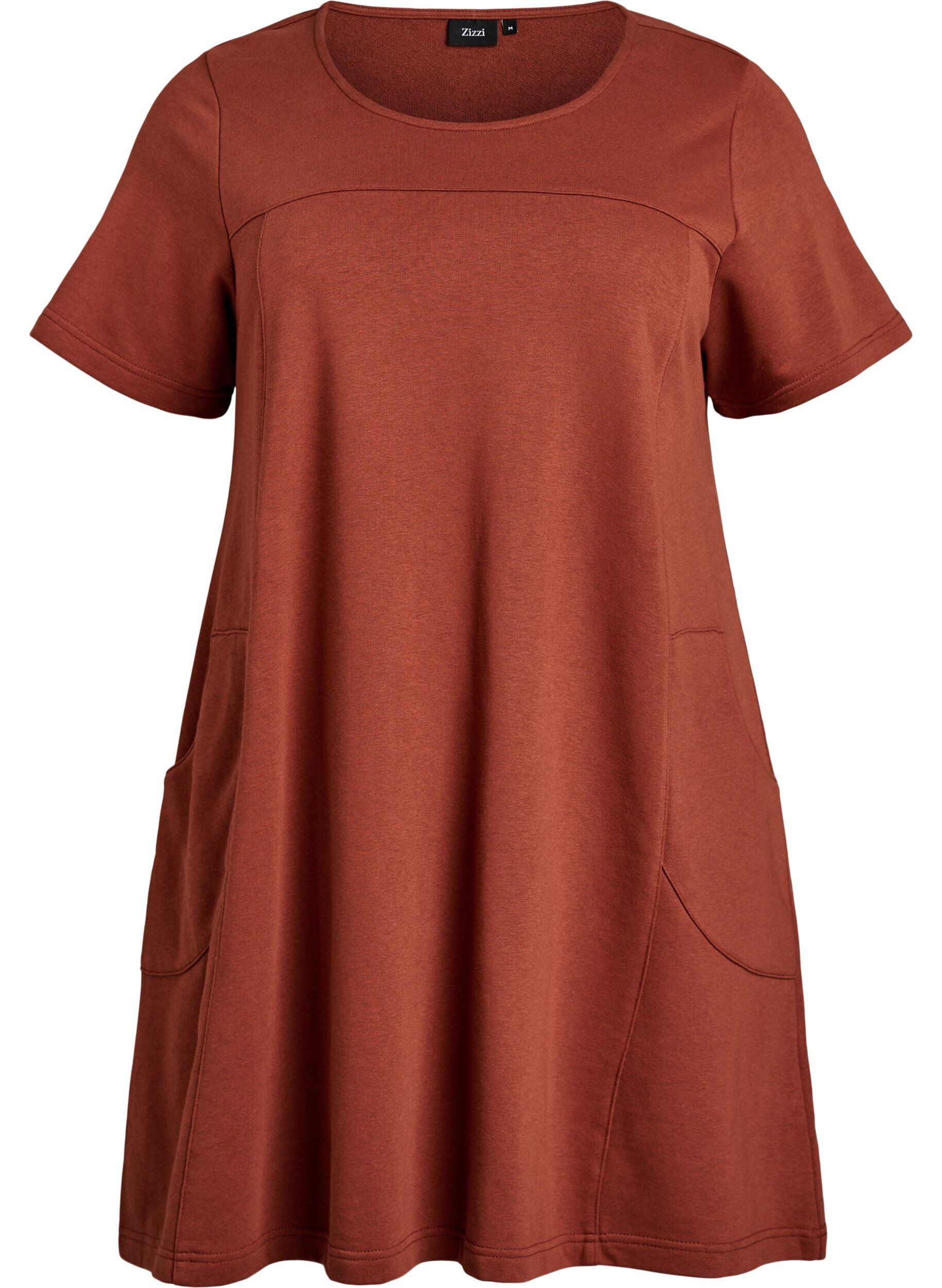 Zizzifashion Jersey dress with short sleeves and pockets, Red, Packshot image number 0