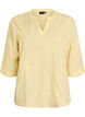 Cotton blouse with embroidered details and 3/4 sleeves, Yellow, Packshot image number 0